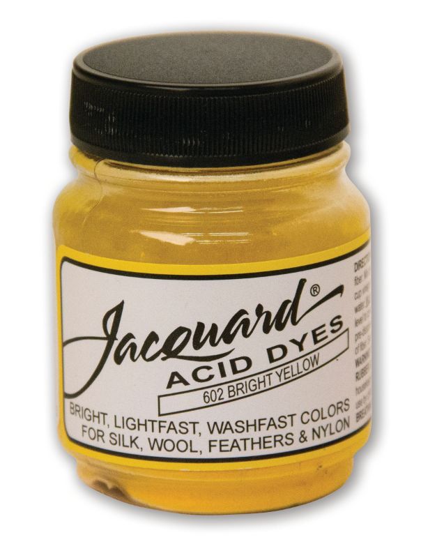 Vibrant Jacquard Acid Dye in Bright Yellow 602, perfect for dyeing silk, wool, and protein fibers for vivid, long-lasting colors.