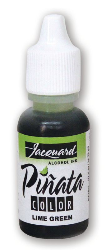 Vibrant Jacquard Piñata Lime Green 021 alcohol ink in 14.79ml for versatile crafting on non-porous surfaces.