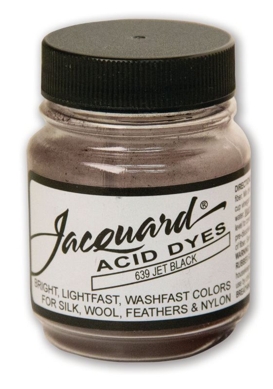 Jacquard Acid Dye in Jet Black, 14.17g, perfect for dyeing silk, wool, and other protein fibers with vibrant color.