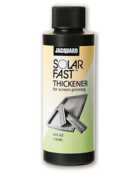 Bottle of SolarFast Thickener by Jacquard (118.29ml) for enhancing dye viscosity in screen printing, featuring easy cleanup and soft finish.