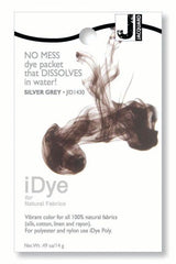 Dissolvable iDye packet in silver grey, perfect for dyeing natural fabrics like cotton and silk easily and mess-free.