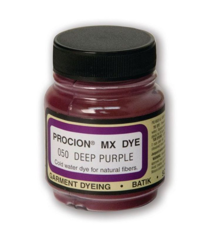 Vibrant PROCION MX Jacquard Deep Purple dye powder for cold water dyeing on cotton and linen fabrics.