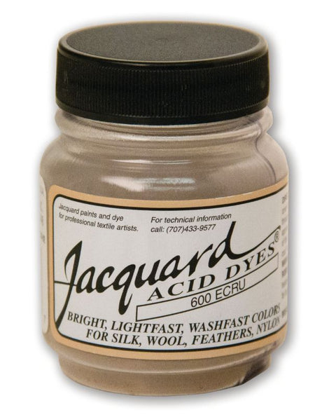 Jacquard Ecru 600 acid dye powder for vibrant, colorfast dyeing of silk, wool, and protein fibers in a 14.17g package.