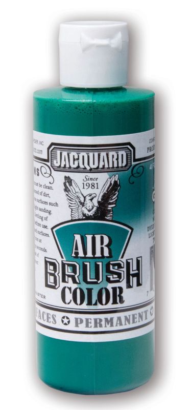 Bright green Jacquard airbrush paint in 118.29ml bottle, ideal for versatile applications on various surfaces.