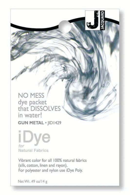 Dissolvable dye packet for natural fabrics, creating vibrant Gun Metal colors easily by dropping into dye bath or washer.