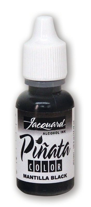 Jacquard Piñata Mantilla Black alcohol ink, 14.79ml, vibrant dye-based ink for non-porous surfaces like glass and metal.