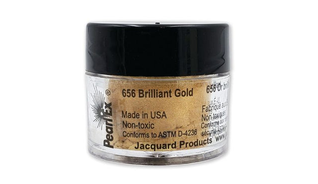 Pearl Ex Powdered Pigment in Brilliant Gold 656, 3g, for vibrant metallic effects on various art and crafting surfaces.