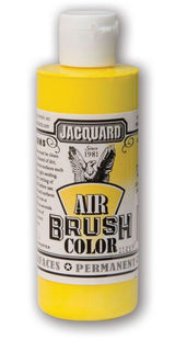 Jacquard Opaque Yellow airbrush paint in a 118.29ml bottle, ideal for vibrant, durable art on various surfaces.