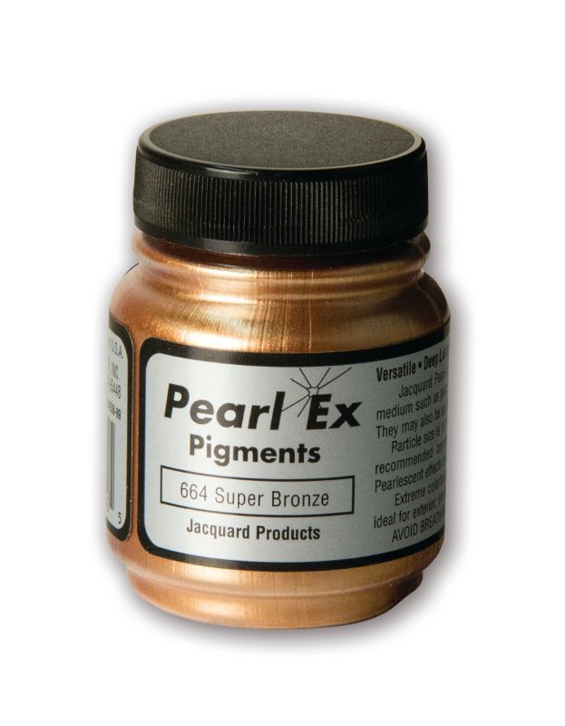 JACQUARD SUPER BRONZE 664 Pearl Ex Powdered Pigment, 21.26g, offers vibrant metallic sheen for diverse artistic applications.