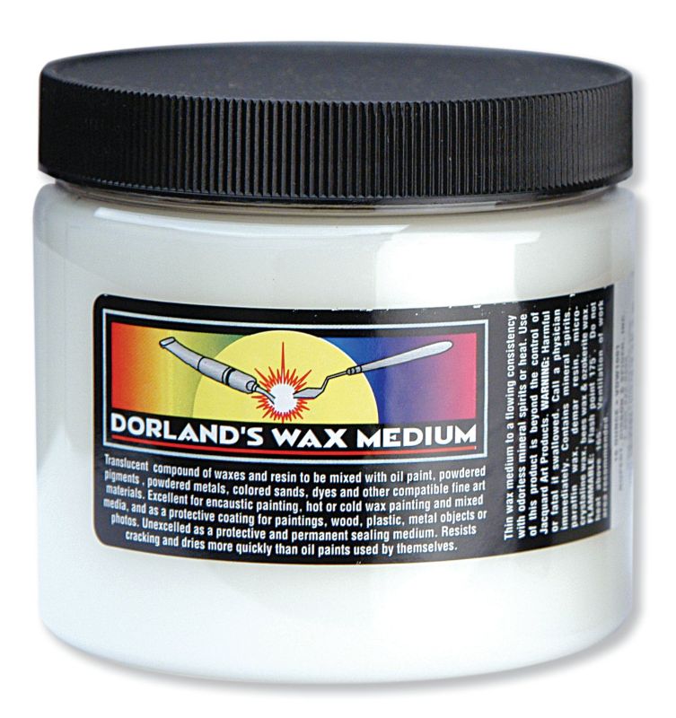 DORLANDS WAX MEDIUM - JACQUARD in a 470ml bottle, perfect for creating textured finishes in mixed media art.