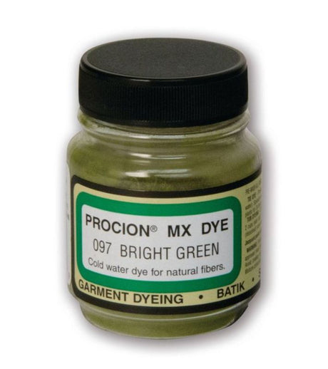 Bright green Procion MX dye for vibrant, long-lasting fabric color on cellulose fibers; perfect for tie dyeing and immersion techniques.