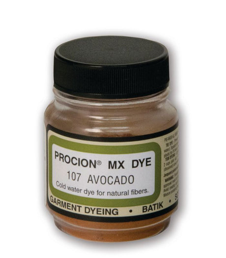 Vibrant Jacquard Avocado 107 cold water dye powder for creating stunning colors on cellulose fabrics.