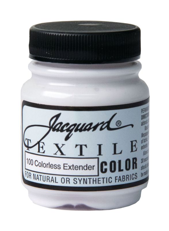 Bottle of JACQUARD Colourless Extender 100 (66.54ml) for enhancing fabric paint transparency and application quality.