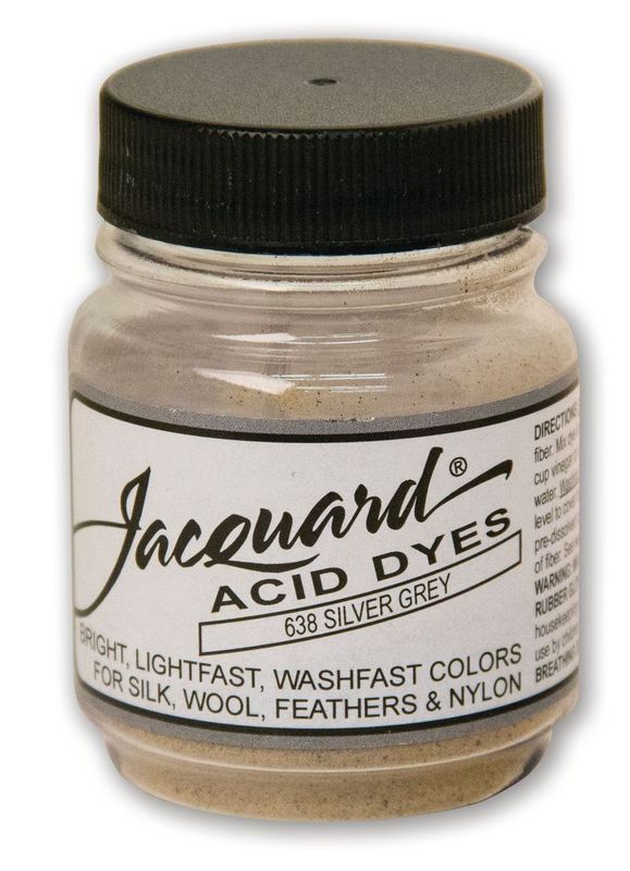 Jacquard Acid Dye in Silver Grey 638 (14.17g) for vibrant, long-lasting color on silk, wool, and protein fibers.