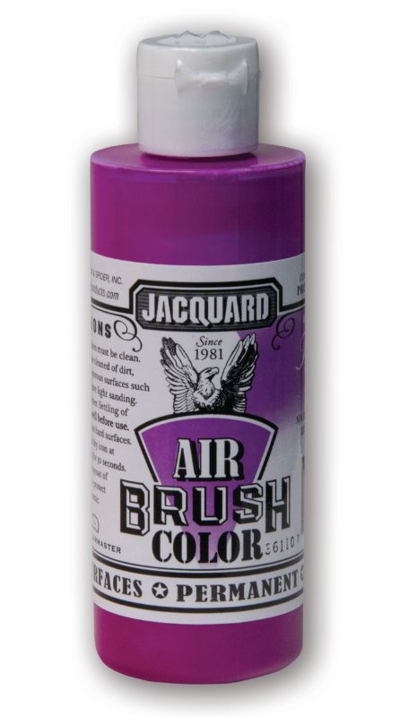 Vibrant Jacquard Airbrush Paint in Fluorescent Violet, perfect for various surfaces like fabric, leather, and vinyl, 118.29ml.