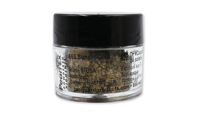 Jacquard Pearl Ex Powdered Pigment in Sunset Gold, 3g, offers vibrant metallic shimmer for diverse art projects.