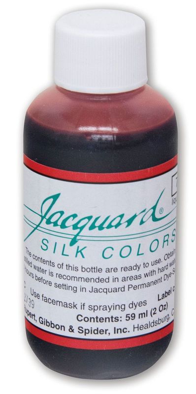 Vibrant scarlet silk dye in 59.15ml bottle, ideal for enhancing silk and protein fibers with excellent fastness.