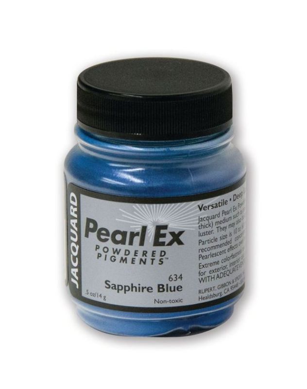 Vibrant Pearl Ex Powdered Pigment in Sapphire Blue 634, 14g, perfect for artistic applications with metallic and pearlescent effects.