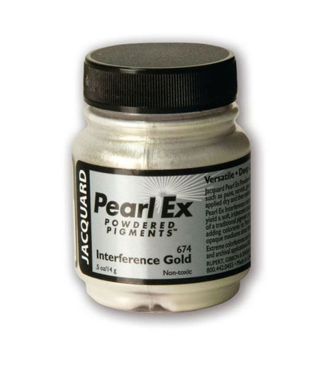 JACQUARD INTERFERENCE GOLD 674 Pearl Ex Pigment: 14g of versatile, non-tarnishing powdered pigment for stunning metallic effects.