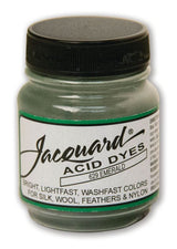 Powdered Jacquard Acid Dye in vibrant Emerald 629, ideal for dyeing silk, wool, and other protein fibers.