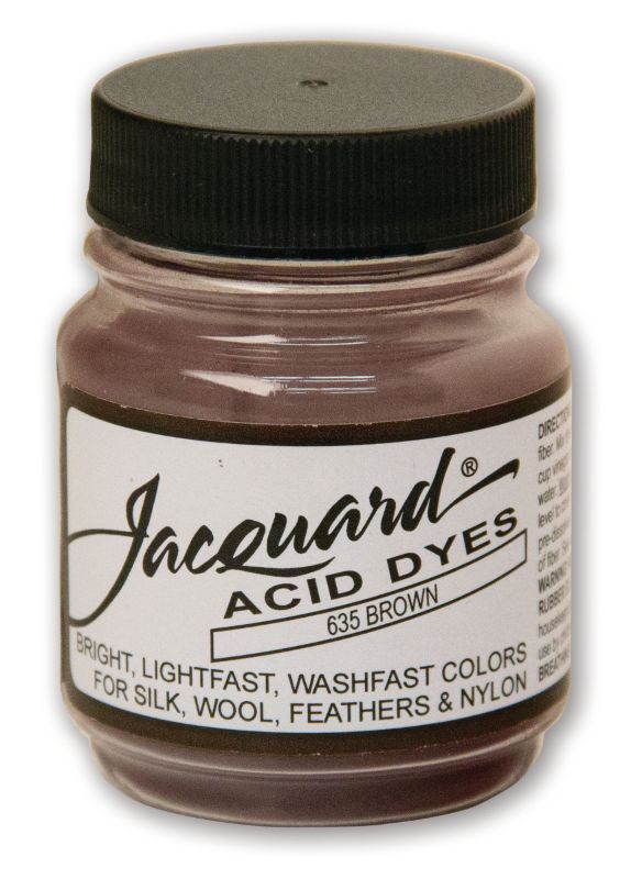 Jacquard Acid Dye in Rich Brown 635 (14.17g) for vibrant, long-lasting color on silk, wool, and nylon fabrics.