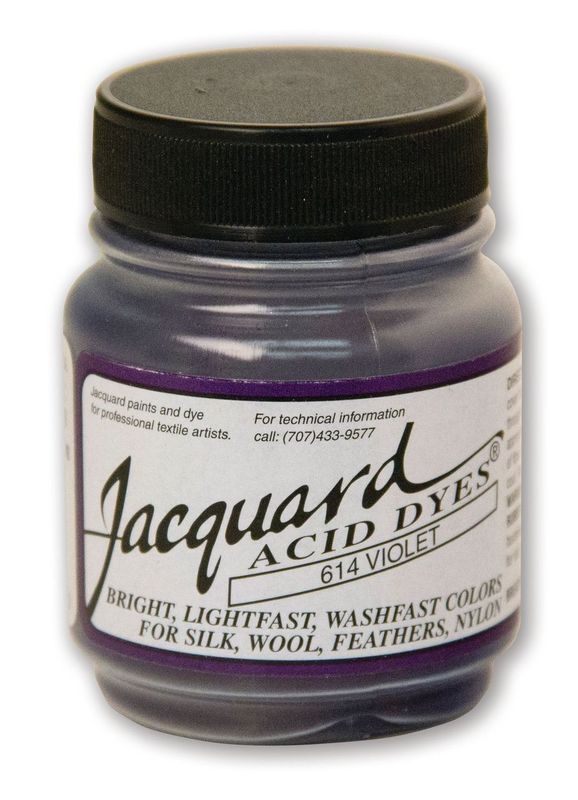 Vibrant, concentrated Jacquard Violet 614 Acid Dye (14.17g) for silk, wool, and nylon, offering exceptional colorfastness and brilliance.