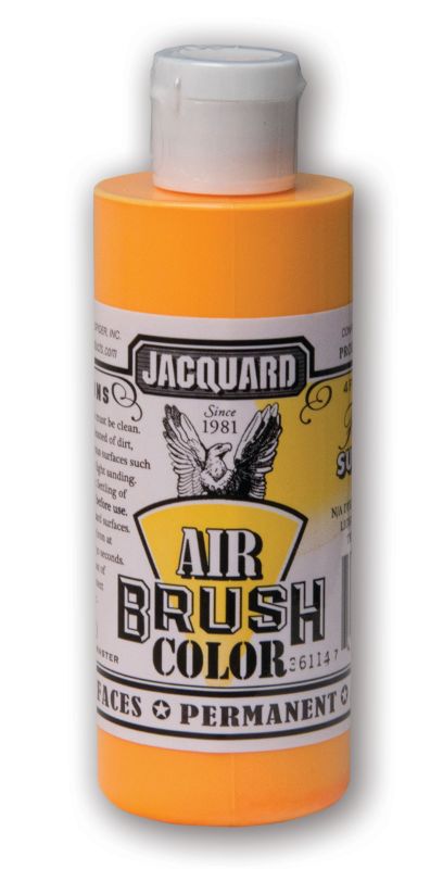 Vibrant Jacquard Airbrush Paint in Fluorescent Sunburst, perfect for diverse surfaces and custom artwork.