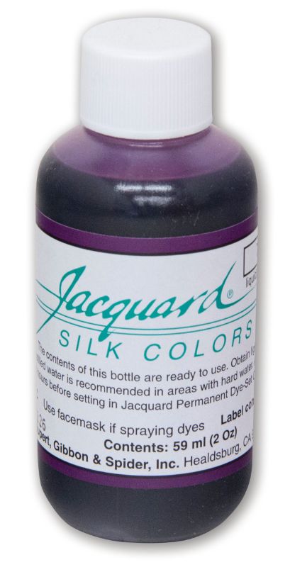 Vibrant purple Jacquard silk dye in a 59.15ml bottle, perfect for easy direct application on silk and protein fibers.