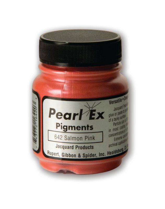 Salmon Pink 642 Pearl Ex Powdered Pigment in 21.26g for vibrant metallic effects on various art mediums and surfaces.