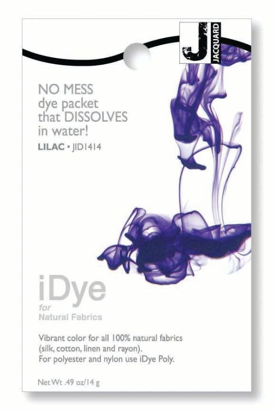 iDye - Jacquard Lilac 414 (14g) dye packet for vibrant, mess-free coloring of natural fabrics like cotton and silk.