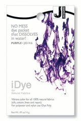 Dissolvable hot water dye packet in vibrant Jacquard Purple, ideal for natural fabrics like cotton and silk.