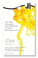 Dissolvable 14g iDye packet in vibrant Sun Yellow for dyeing natural fabrics like cotton, linen, and silk effortlessly.