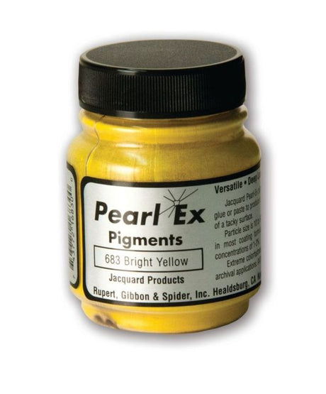 Bright yellow Pearl Ex powdered pigment by Jacquard, ideal for art projects, creating metallic and pearlescent effects.