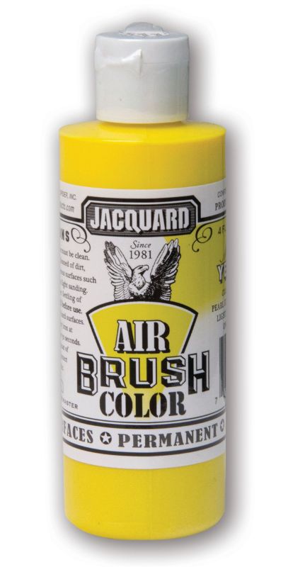 Jacquard Metallic Yellow Airbrush Paint (118.29ml) for versatile, vibrant creations on various surfaces with excellent durability.