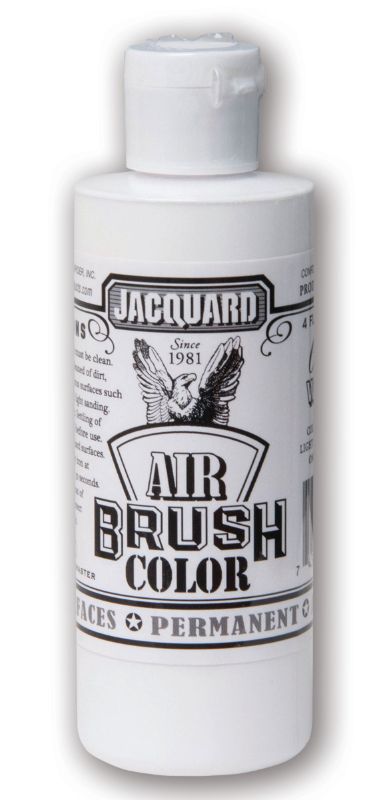 Jacquard Opaque White airbrush paint in 118.29ml bottle, ideal for versatile crafting on textiles, leather, and more.