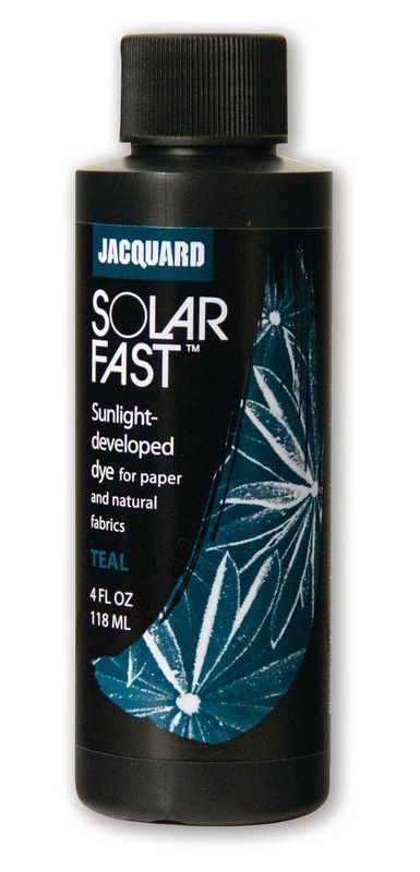 Vibrant Jacquard Teal SolarFast Dye (118.29ml) for UV-reactive fabric art, perfect for creating stunning designs with sunlight.