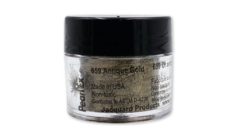 Antique Gold 659 Pearl Ex Powdered Pigment in a 3g jar, perfect for versatile metallic and pearlescent art effects.