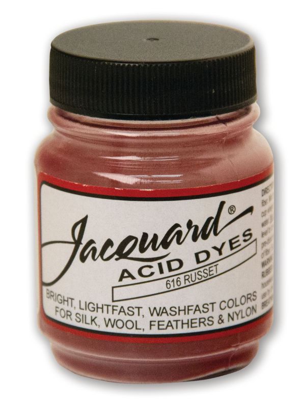 Jacquard Acid Dye in Russet 616, 14.17g, vibrant color for dyeing silk, wool, and protein fibers with excellent colorfastness.