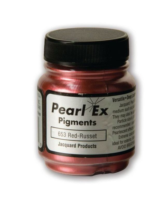 Pearl Ex Red Russet 653 pigment in 21.26g for vibrant metallic effects in various art mediums and surfaces.