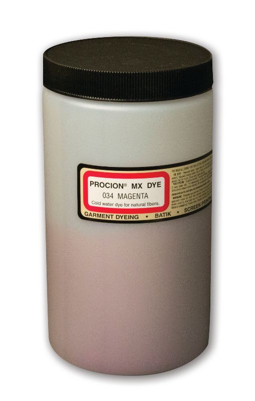 Vibrant Jacquard Magenta 034 Procion MX Dye (450g) for versatile cold water fabric dyeing, ideal for artists and crafters.