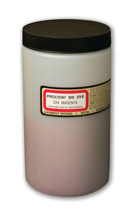 Vibrant Jacquard Magenta 034 Procion MX Dye (450g) for versatile cold water fabric dyeing, ideal for artists and crafters.