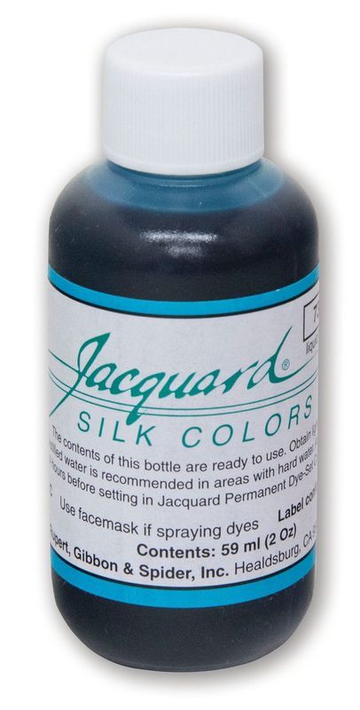 Turquoise silk dye in a 59.15ml bottle, perfect for vibrant colors on silk and protein fibers, easy to use.