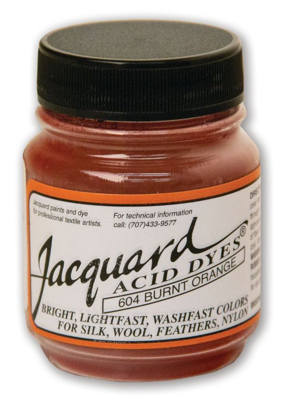 Vibrant Jacquard Acid Dye in Burnt Orange 604, perfect for dyeing protein fibers like silk and wool, 14.17g.