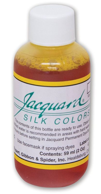 Vibrant yellow Jacquard dye in a 59.15ml bottle, ideal for silk and protein fibers, easy to use for all skill levels.