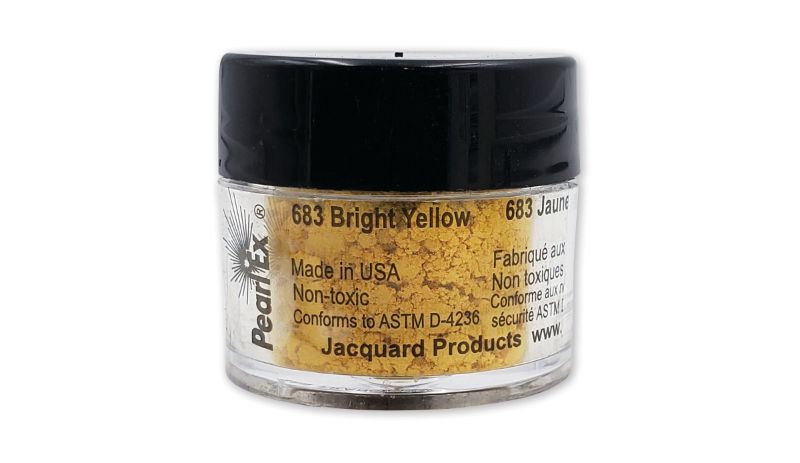 Vibrant PEARL EX Bright Yellow 683 powdered pigment in a 3g jar, ideal for adding metallic effects to various art projects.