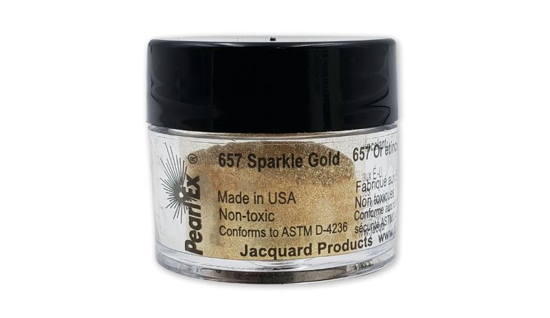 Pearl Ex Sparkle Gold 657 powdered pigment packed in a 3g container, ideal for creating vibrant metallic effects in art.