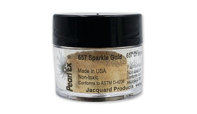 Pearl Ex Sparkle Gold 657 powdered pigment packed in a 3g container, ideal for creating vibrant metallic effects in art.