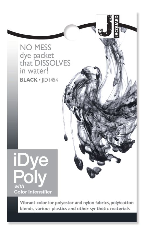 iDye Poly - Jacquard Black 454 (14g) packet for vibrant dyeing of synthetic fabrics, plastics, and 3D printed items.