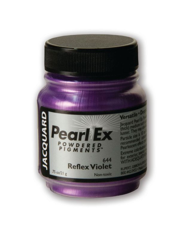 Pearl Ex Reflex Violet 644 powdered pigment in a 21.26g jar, ideal for vibrant metallic effects in various artistic mediums.