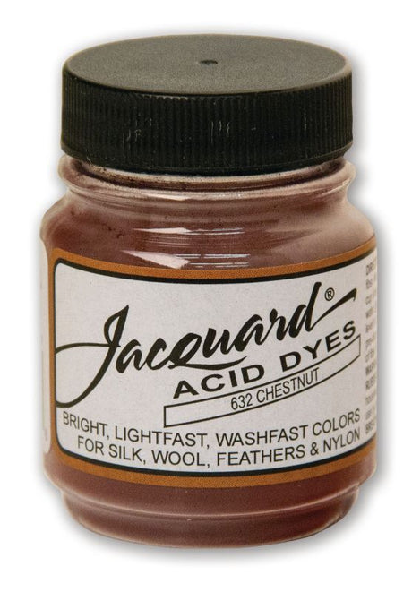 Jacquard Acid Dye in Chestnut 632, 14.17g, a vibrant, colorfast dye for silk, wool, and other protein fibers.